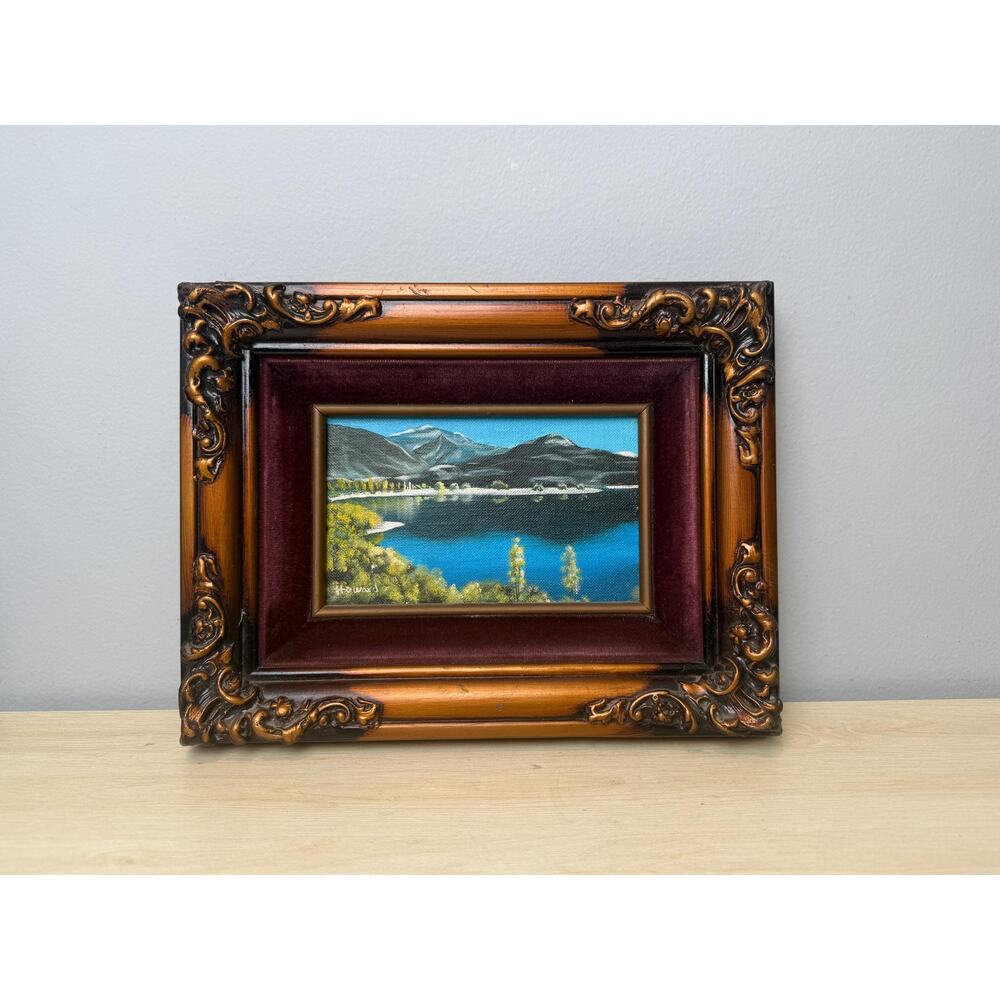 VTG Oil Painting |Lake Side on Canvas | Artist Signed |Ornate 10"x13" Frame
